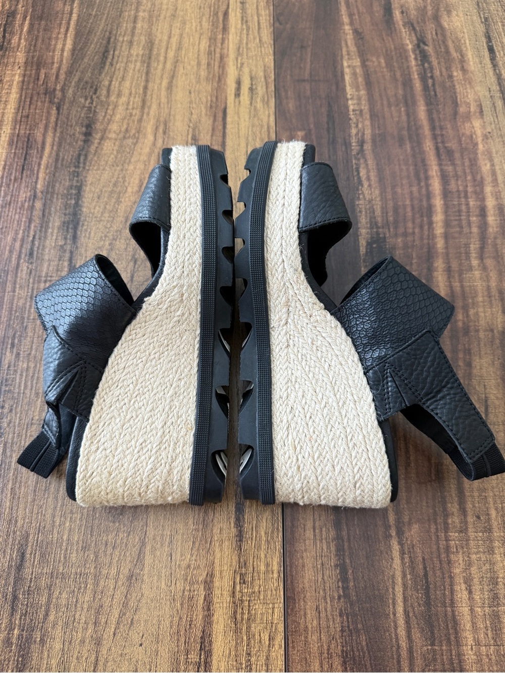 Sorel Black Leather-Look Espadrille Wedge Sandals - Picture 5 of 7